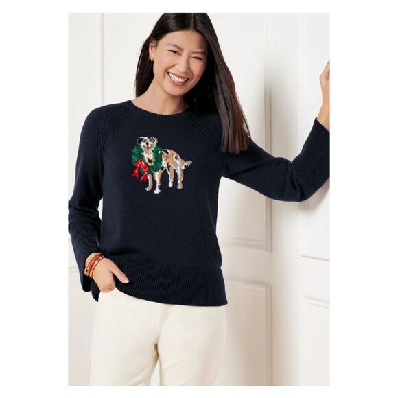 Talbots Navy Blue Crewneck Wreath Holiday Dog Sweater Sz.XL - Picture 1 of 8